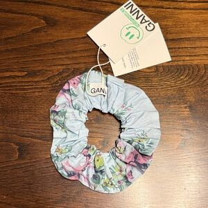 Ganni Blue and Pink Floral Hair Scrunchie